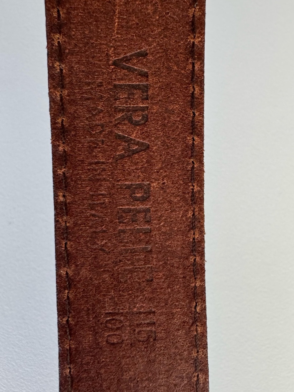 Vera Pelle Brown Leather Belt with Antique Brass Buckle and Orange Gem Accents - Picture 4 of 5